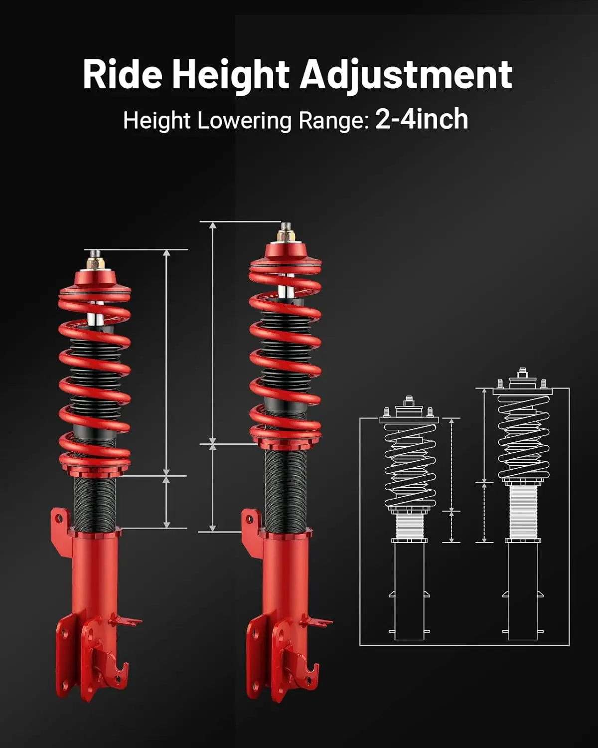 EVILENERGY EVIL ENERGY Coilovers Compatible for Honda Fit 2009-2014, Height Adjustable Lowering Kit, Twin-Tube Coilover Suspension Kit for Comfortable Ride, Red