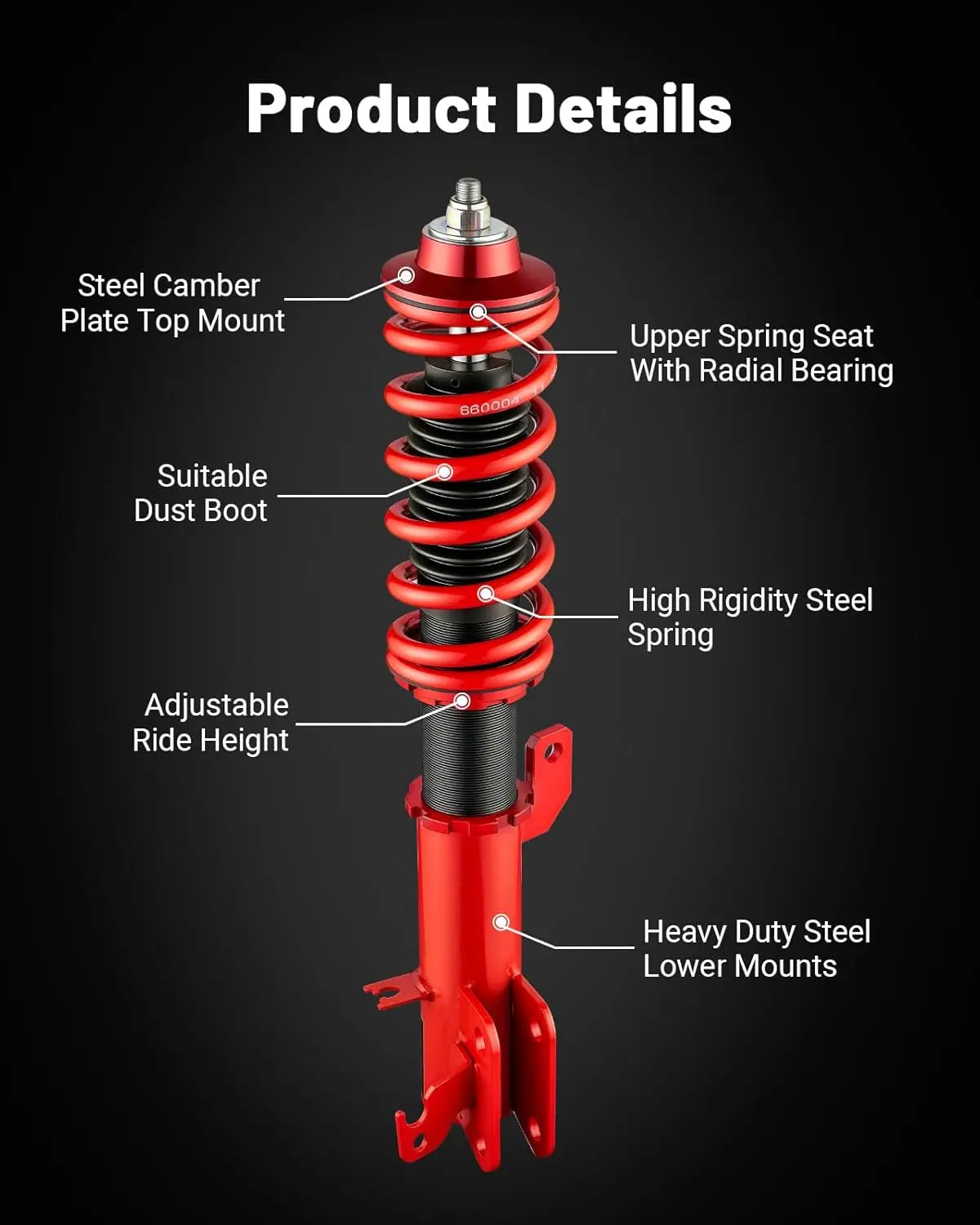 EVILENERGY EVIL ENERGY Coilovers Compatible for Honda Fit 2009-2014, Height Adjustable Lowering Kit, Twin-Tube Coilover Suspension Kit for Comfortable Ride, Red