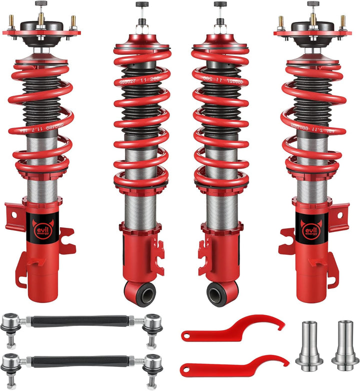 EVIL ENERGY Coilovers Compatible for MINI Cooper FWD R56 2007-2013, Height Adjustable Coilovers Lowering Kit with 32-Level Damper Adjustment, Red - EVILENERGY