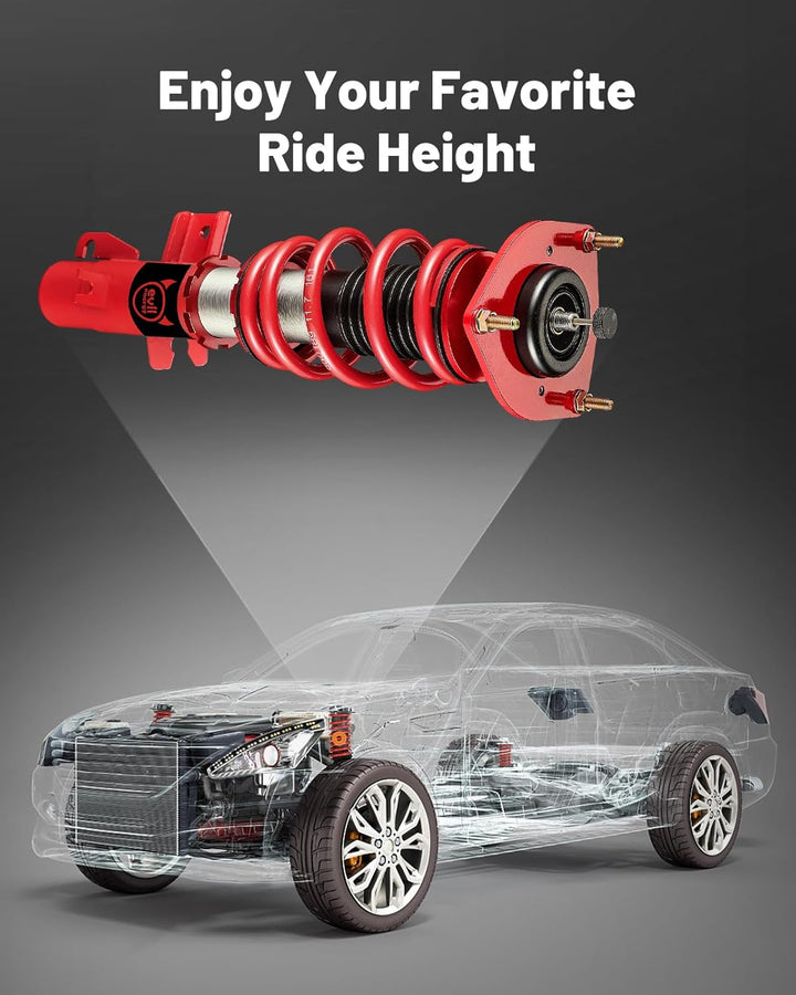 EVIL ENERGY Coilovers Compatible for MINI Cooper FWD R56 2007-2013, Height Adjustable Coilovers Lowering Kit with 32-Level Damper Adjustment, Red - EVILENERGY