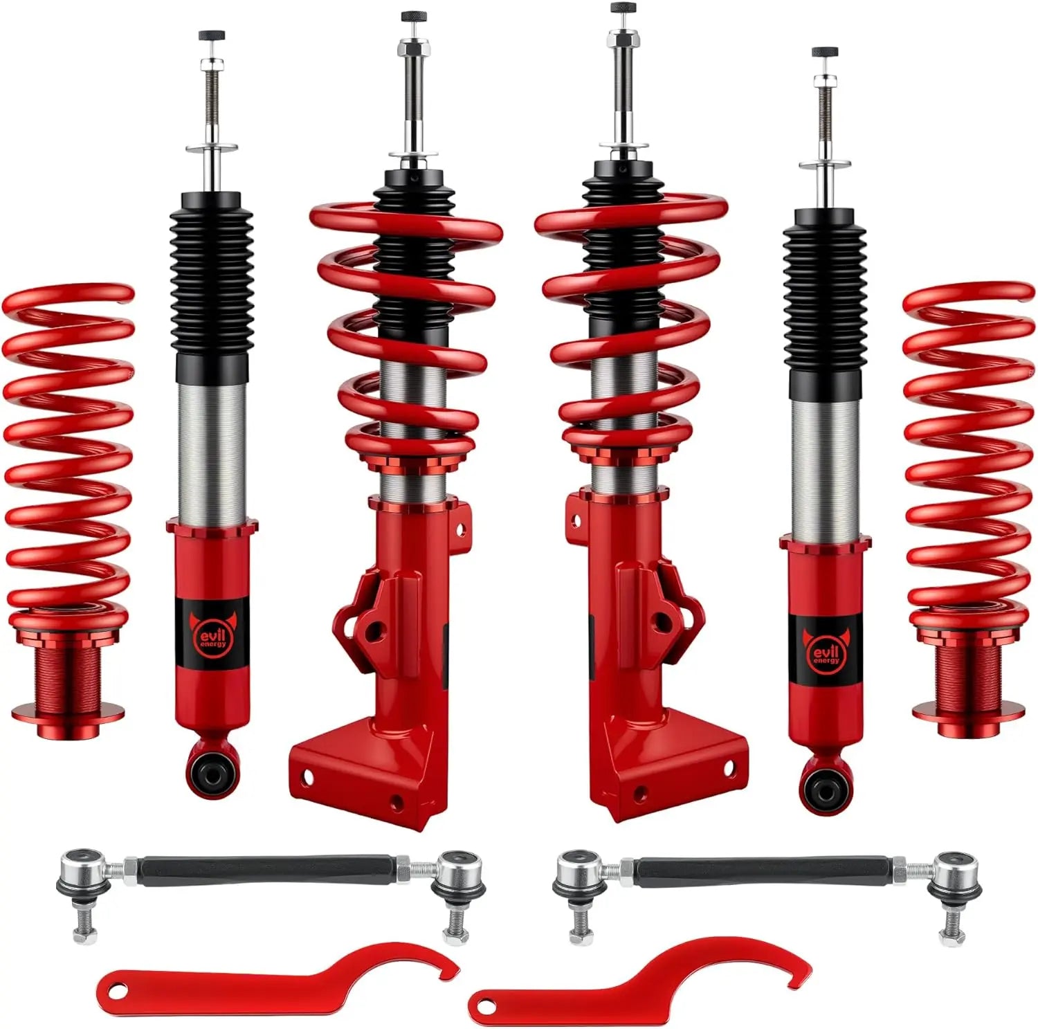 EVILENERGY EVIL ENERGY Coilovers Compatible for Mercedes Benz C-Class W203 RWD 2001-2007, Height Adjustable Coilovers Lowering Kit with 32-Level Damper Adjustment, Coilovers Suspension Kit, Red