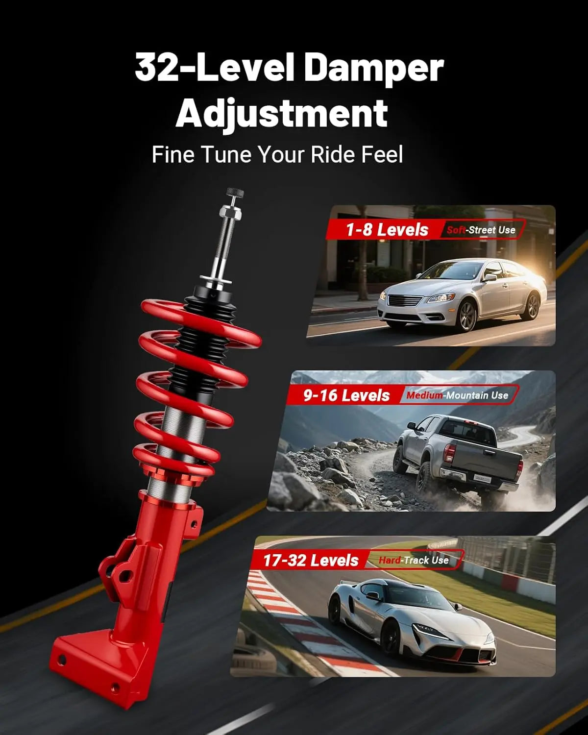 EVILENERGY EVIL ENERGY Coilovers Compatible for Mercedes Benz C-Class W203 RWD 2001-2007, Height Adjustable Coilovers Lowering Kit with 32-Level Damper Adjustment, Coilovers Suspension Kit, Red