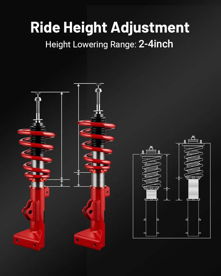 EVILENERGY EVIL ENERGY Coilovers Compatible for Mercedes Benz C-Class W203 RWD 2001-2007, Height Adjustable Coilovers Lowering Kit with 32-Level Damper Adjustment, Coilovers Suspension Kit, Red