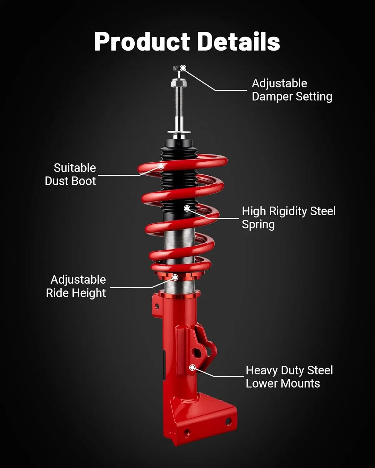 EVILENERGY EVIL ENERGY Coilovers Compatible for Mercedes Benz C-Class W203 RWD 2001-2007, Height Adjustable Coilovers Lowering Kit with 32-Level Damper Adjustment, Coilovers Suspension Kit, Red