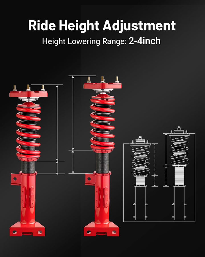 EVIL ENERGY Coilovers Compatible for Mercedes Benz W204 C-Class 2008-2014 RWD C180, C200, C220, C250, C300, Height Adjustable Lowering Kit, Twin-Tube Coilover Suspension Kit for Comfortable Ride, Red - EVILENERGY