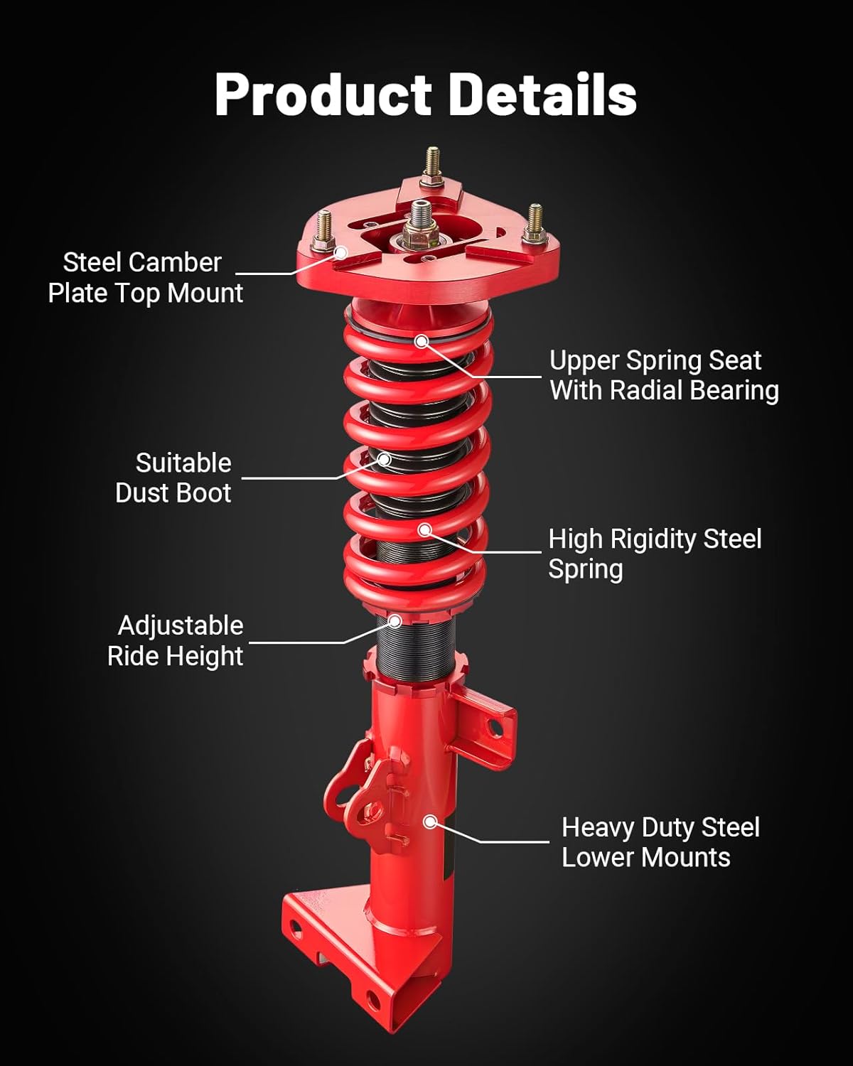 EVIL ENERGY Coilovers Compatible for Mercedes Benz W204 C-Class 2008-2014 RWD C180, C200, C220, C250, C300, Height Adjustable Lowering Kit, Twin-Tube Coilover Suspension Kit for Comfortable Ride, Red - EVILENERGY