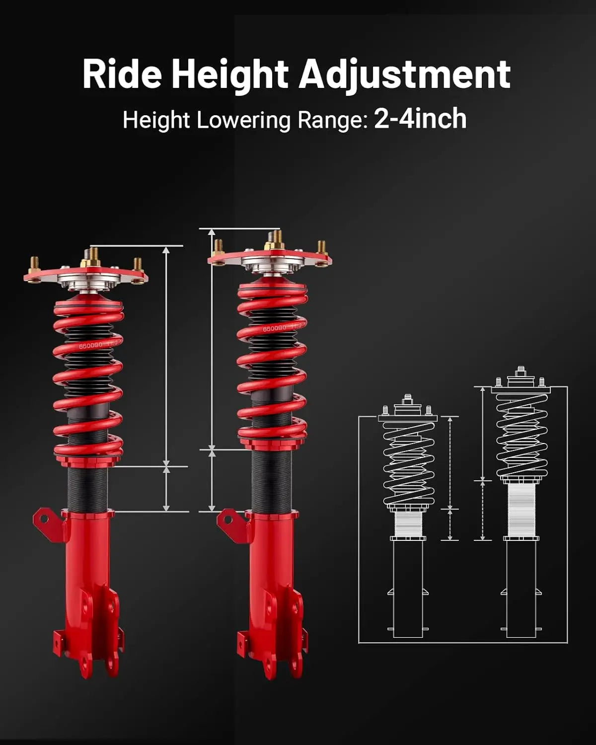 EVILENERGY EVIL ENERGY Coilovers Compatible for Mitsubishi Eclipse IV 2006-2012, for Mitsubishi Galant 2004-2012, Height Adjustable Lowering Kit, Twin-Tube Coilover Suspension Kit for Comfortable Ride, Red