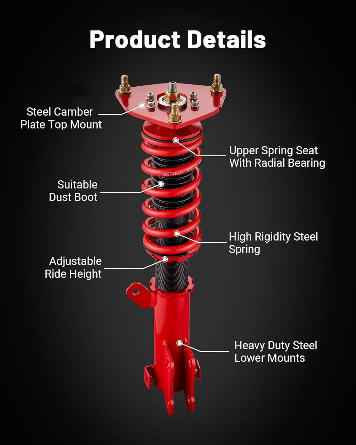 EVILENERGY EVIL ENERGY Coilovers Compatible for Mitsubishi Eclipse IV 2006-2012, for Mitsubishi Galant 2004-2012, Height Adjustable Lowering Kit, Twin-Tube Coilover Suspension Kit for Comfortable Ride, Red
