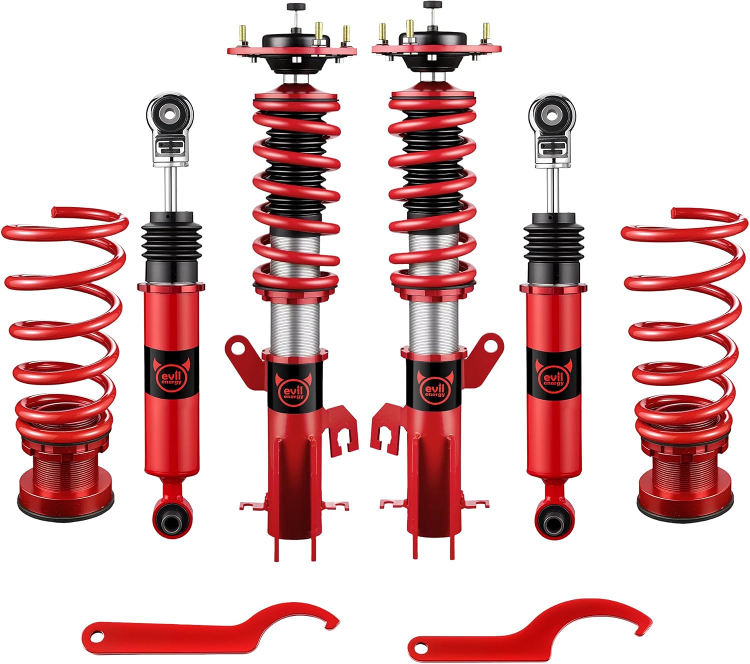 EVIL ENERGY Coilovers Compatible for Nissan Sentra B16 2007-2012, Height Adjustable Coilovers Lowering Kit with 32-Level Damper Adjustment, Coilovers Suspension Kit, Red - EVILENERGY