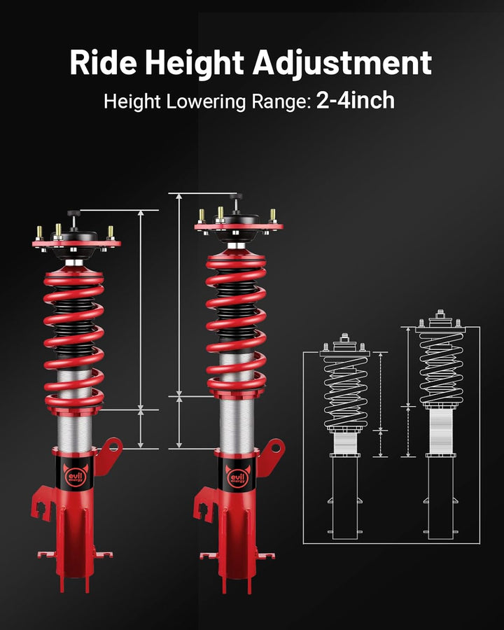 EVIL ENERGY Coilovers Compatible for Nissan Sentra B16 2007-2012, Height Adjustable Coilovers Lowering Kit with 32-Level Damper Adjustment, Coilovers Suspension Kit, Red - EVILENERGY