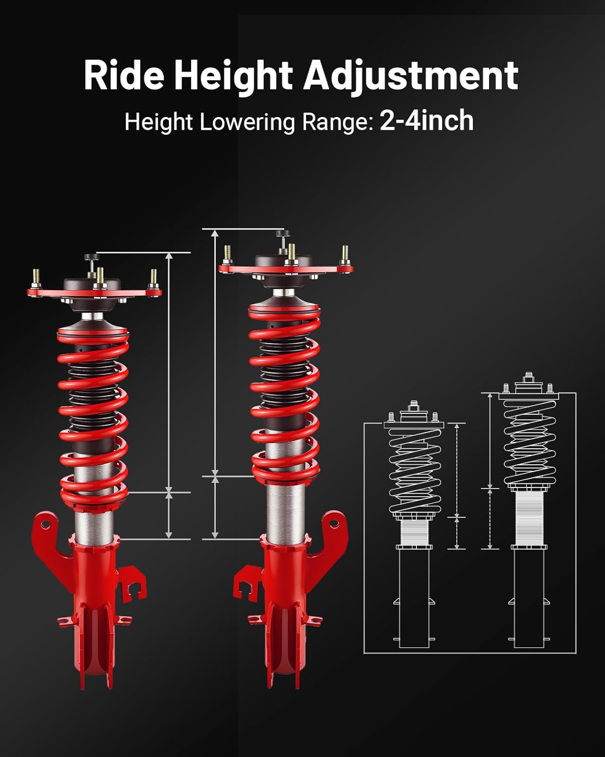 EVIL ENERGY Coilovers Compatible for Nissan Versa Hatchback (C11) 2007-2012, Height Adjustable Coilovers Lowering Kit with 32-Level Damper Adjustment, Coilovers Suspension Kit, Red - EVILENERGY