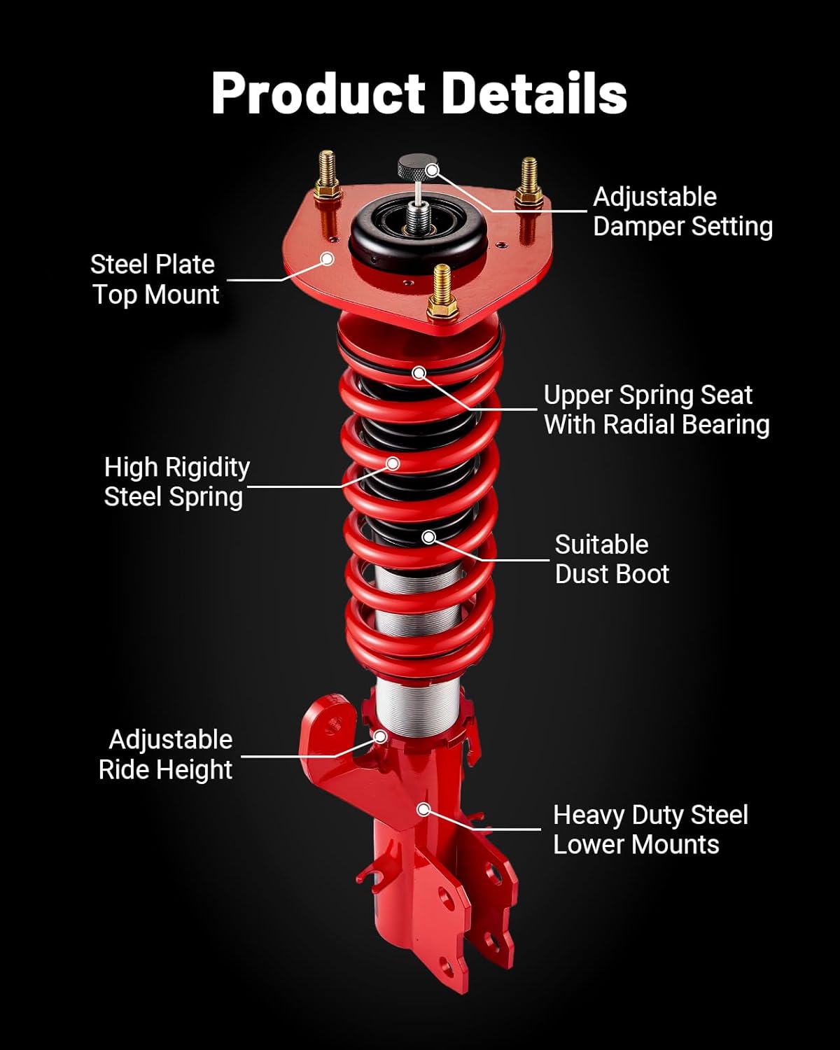 EVIL ENERGY Coilovers Compatible for Nissan Versa Hatchback (C11) 2007-2012, Height Adjustable Coilovers Lowering Kit with 32-Level Damper Adjustment, Coilovers Suspension Kit, Red - EVILENERGY