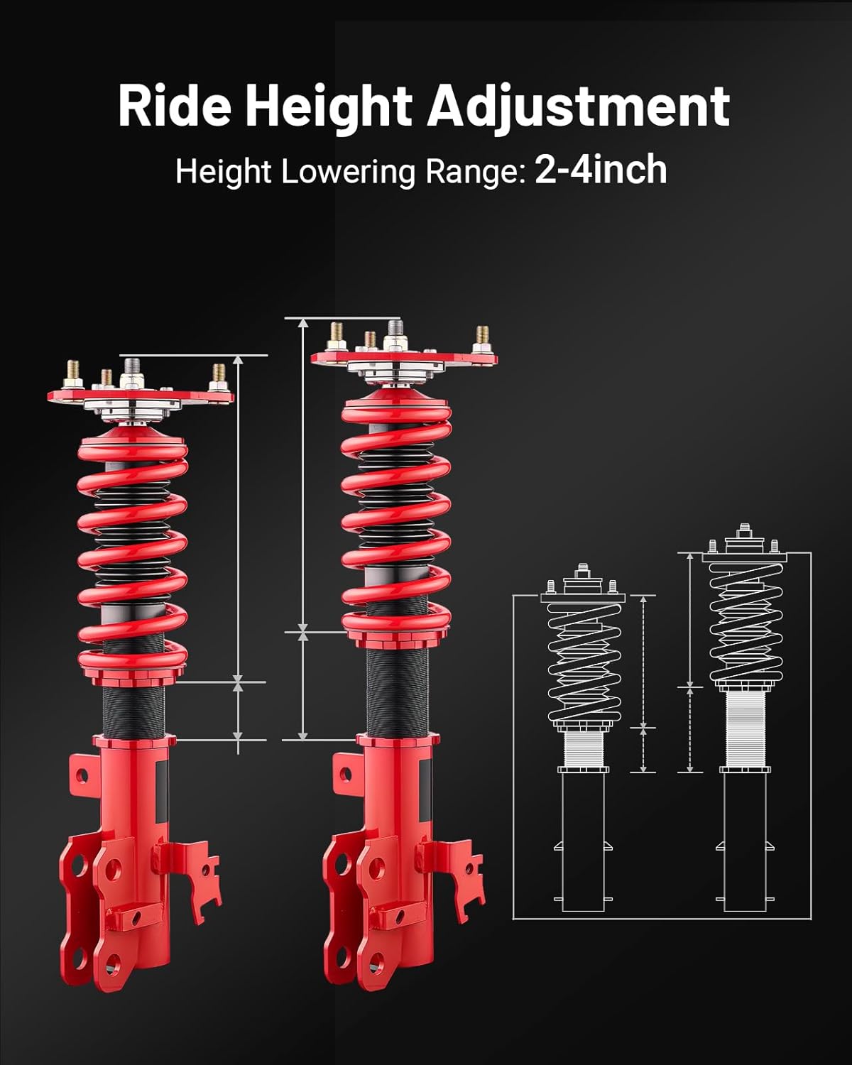 EVIL ENERGY Coilovers Compatible for Scion TC 2011-2016 AGT20, for Toyota Zelas 2011-2016, Height Adjustable Lowering Kit, Twin-Tube Coilover Suspension Kit for Comfortable Ride, Red - EVILENERGY