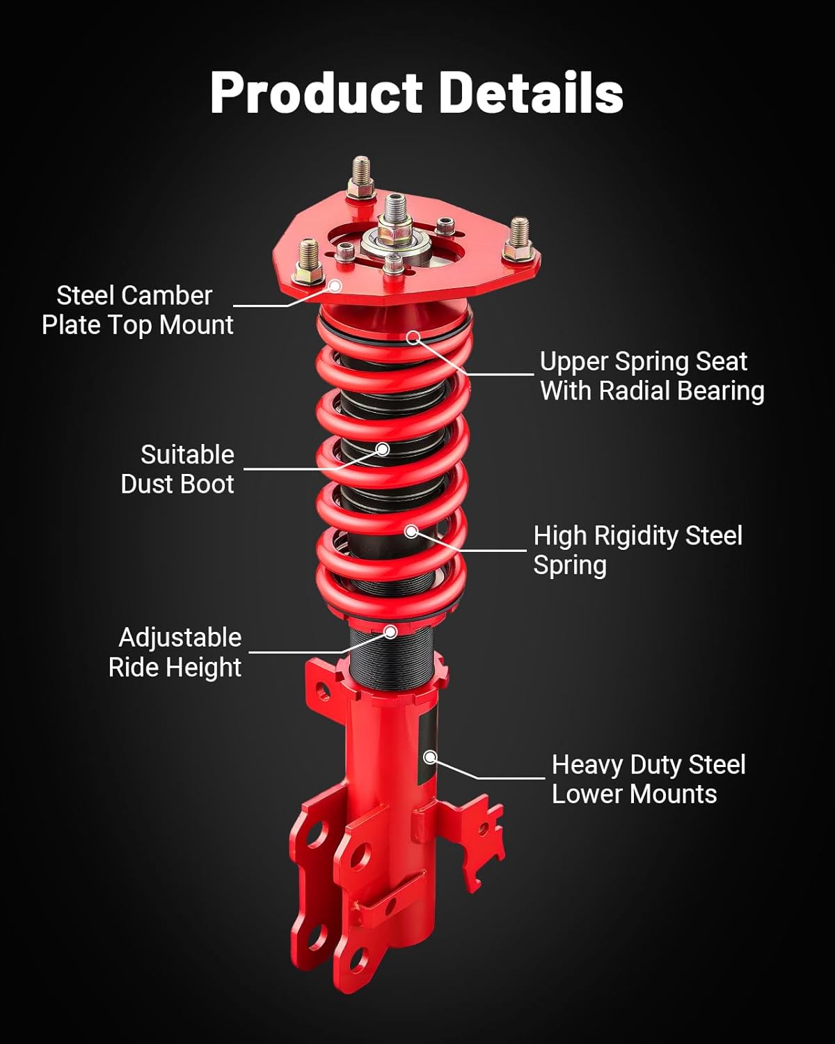 EVIL ENERGY Coilovers Compatible for Scion TC 2011-2016 AGT20, for Toyota Zelas 2011-2016, Height Adjustable Lowering Kit, Twin-Tube Coilover Suspension Kit for Comfortable Ride, Red - EVILENERGY