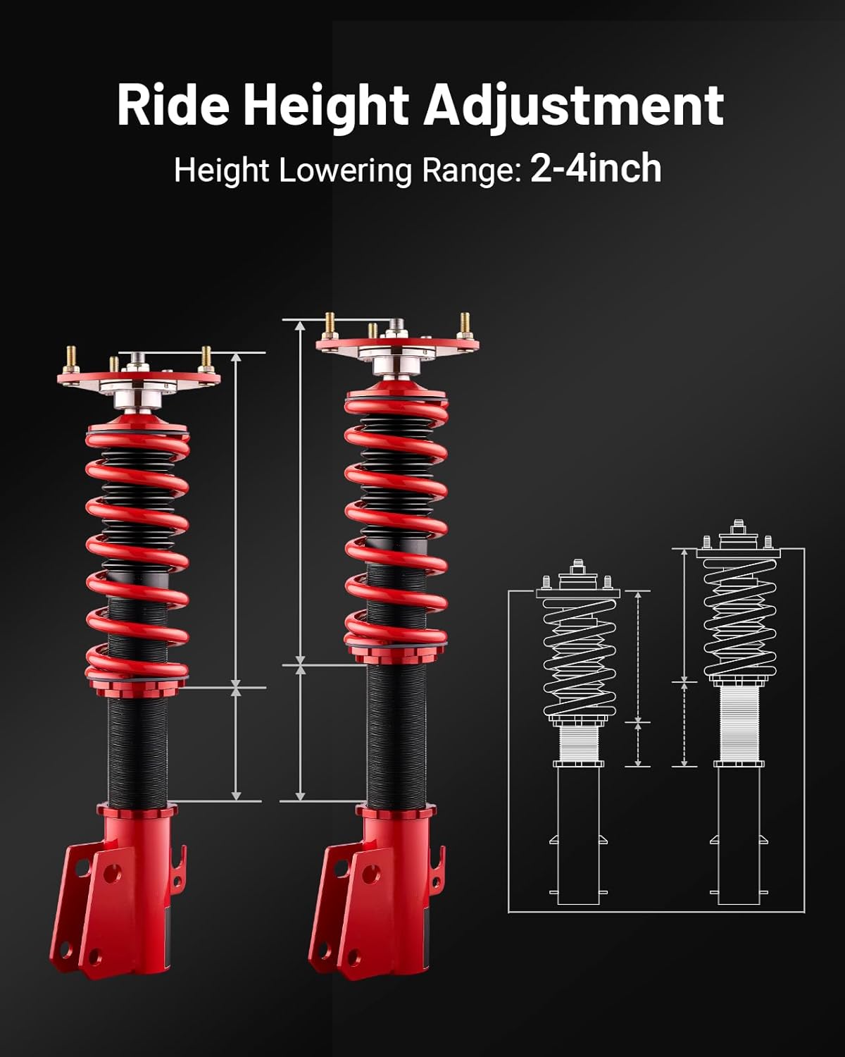 EVIL ENERGY Coilovers Compatible for Scion XB 2004-2006 US Model, for Toyota Echo 2000-2005, Height Adjustable Lowering Kit, Twin-Tube Coilover Suspension Kit for Comfortable Ride, Red - EVILENERGY