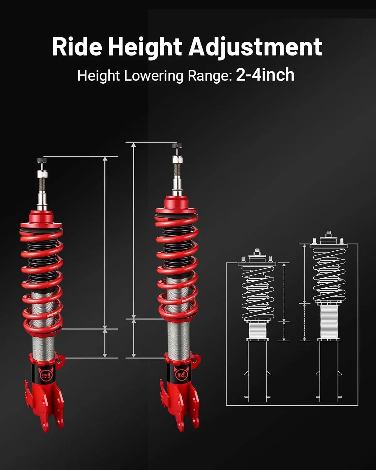 EVILENERGY EVIL ENERGY Coilovers Compatible for Toyota Yaris (XP130/XP150) 2013-2019, Height Adjustable Coilovers Lowering Kit with 32-Level Damper Adjustment, Red