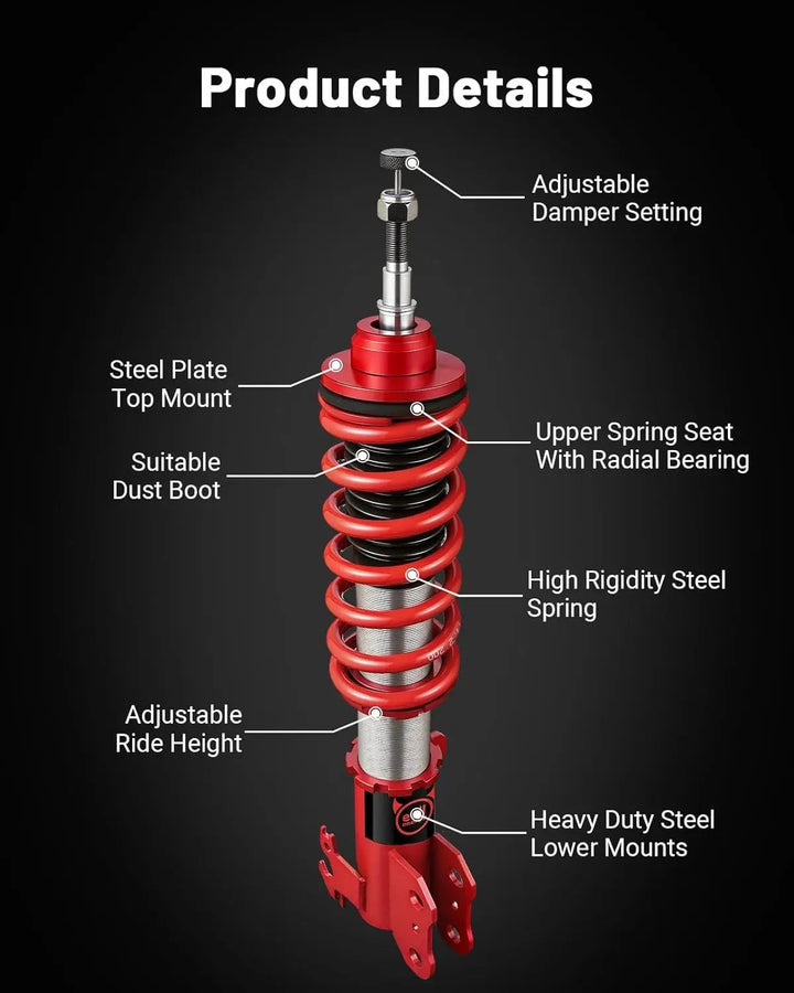 EVILENERGY EVIL ENERGY Coilovers Compatible for Toyota Yaris (XP130/XP150) 2013-2019, Height Adjustable Coilovers Lowering Kit with 32-Level Damper Adjustment, Red