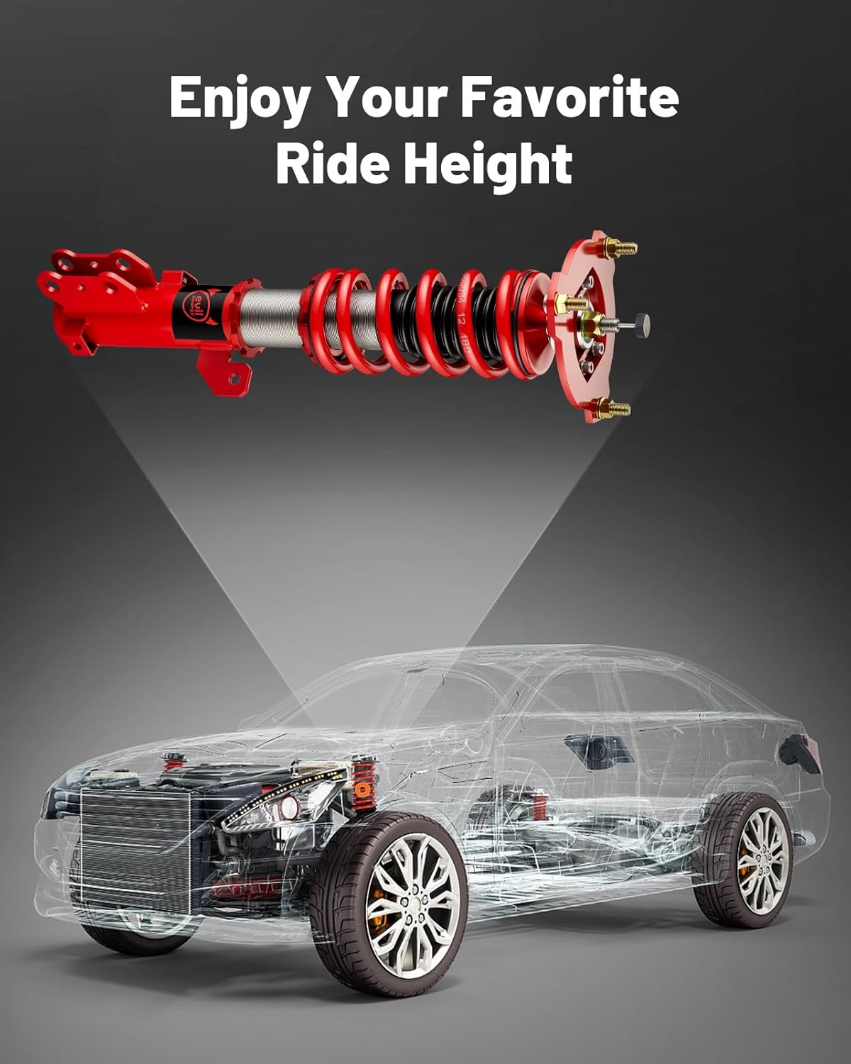 EVIL ENERGY Coilovers Compatible for Hyundai Tiburon (HM/HN) 2003-2008, Height Adjustable Coilovers Lowering Kit with 32-Level Damper Adjustment, Red - EVILENERGY