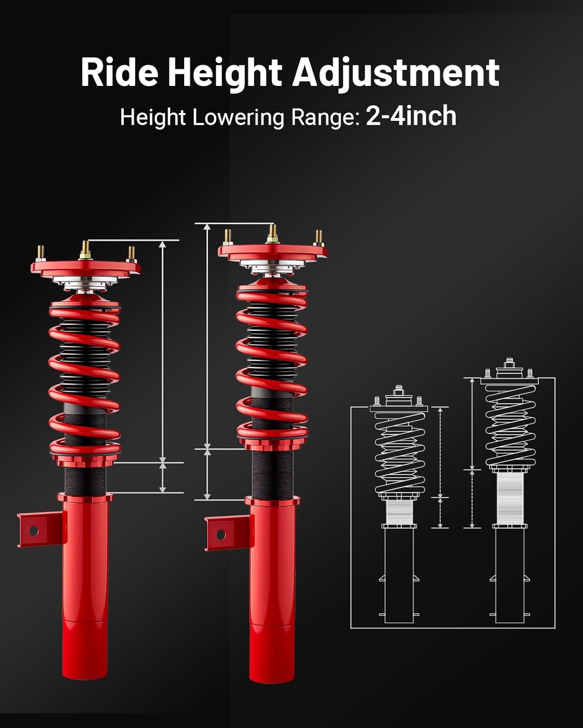 EVIL ENERGY Coilovers Compatible for Volkswagen GTI 2006-2009, for VW Golf 2003-2007, Height Adjustable Lowering Kit, Twin-Tube Coilover Suspension Kit for Comfortable Ride, Red - EVILENERGY