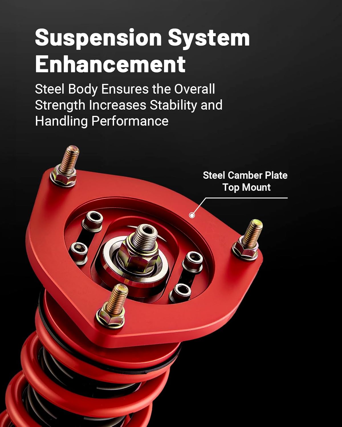 EVIL ENERGY Coilovers Compatible for Volkswagen GTI 2006-2009, for VW Golf 2003-2007, Height Adjustable Lowering Kit, Twin-Tube Coilover Suspension Kit for Comfortable Ride, Red - EVILENERGY