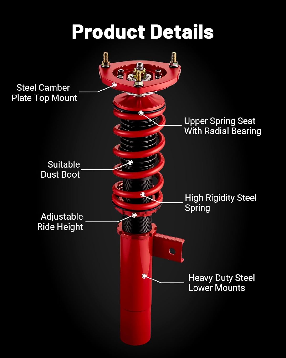 EVIL ENERGY Coilovers Compatible for Volkswagen GTI 2006-2009, for VW Golf 2003-2007, Height Adjustable Lowering Kit, Twin-Tube Coilover Suspension Kit for Comfortable Ride, Red - EVILENERGY