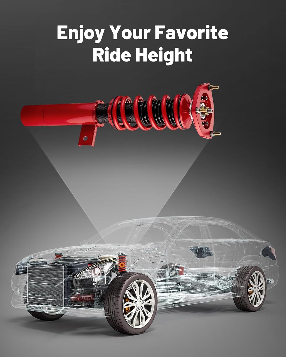 EVIL ENERGY Coilovers Compatible for Volkswagen GTI 2006-2009, for VW Golf 2003-2007, Height Adjustable Lowering Kit, Twin-Tube Coilover Suspension Kit for Comfortable Ride, Red - EVILENERGY