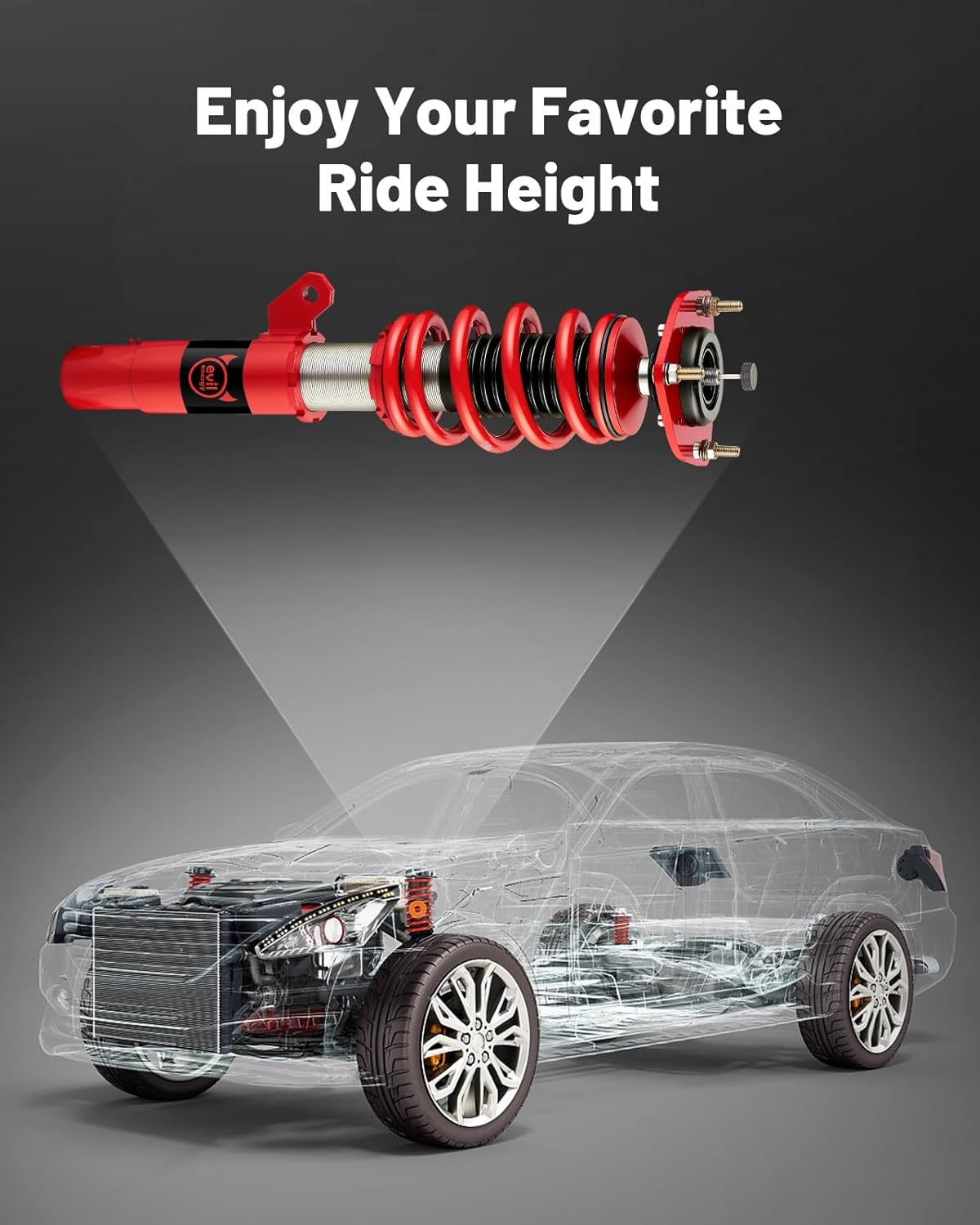 EVIL ENERGY Coilovers Compatible for Volkswagen GTI (MK7) 2015-2019, Height Adjustable Coilovers Lowering Kit with 32-Level Damper Adjustment, Red - EVILENERGY