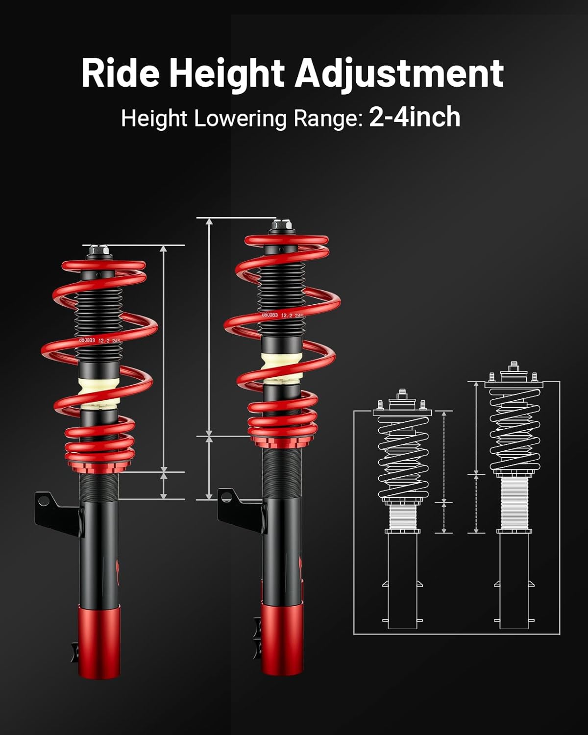 EVIL ENERGY Performance Coilover Kit | Fits 2006-2014 VW GTI/Rabbit/Jetta MK5/MK6 & Audi A3 8P/TT (FWD) | 2-4 Inch Adjustable Lowering | 60,000+ Cycle Twin-Tube Suspension | Red - EVILENERGY