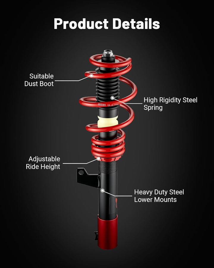 EVIL ENERGY Performance Coilover Kit | Fits 2006-2014 VW GTI/Rabbit/Jetta MK5/MK6 & Audi A3 8P/TT (FWD) | 2-4 Inch Adjustable Lowering | 60,000+ Cycle Twin-Tube Suspension | Red - EVILENERGY