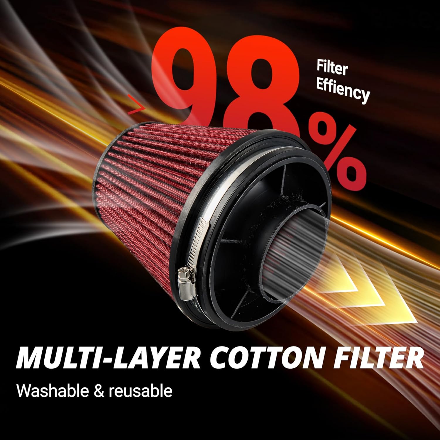 EVIL ENERGY Cold Air Intake filter, 98% efficiency, multi - layer cotton, washable