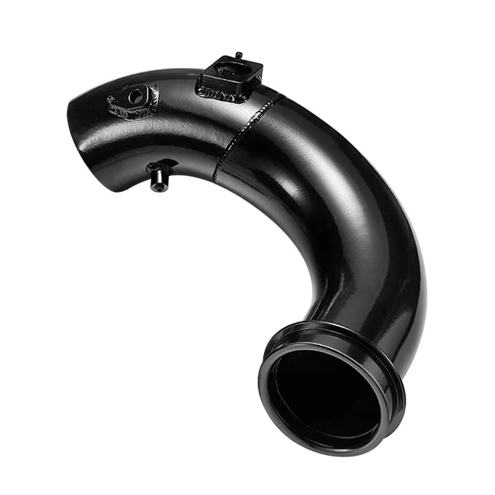 Precision-engineered 6.7 Cummins intake pipe made from lightweight, polished black T-304 aluminum for maximum ram intake airflow.