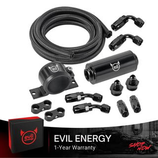 EVIL ENERGY 6AN CPE Fuel Line Kit with 10 Micron Fuel Filter, Inline Fuel Filter & Bracket Clamp 50MM Universal, 6AN Hose CPE Fitting Kit 10FT - EVILENERGY