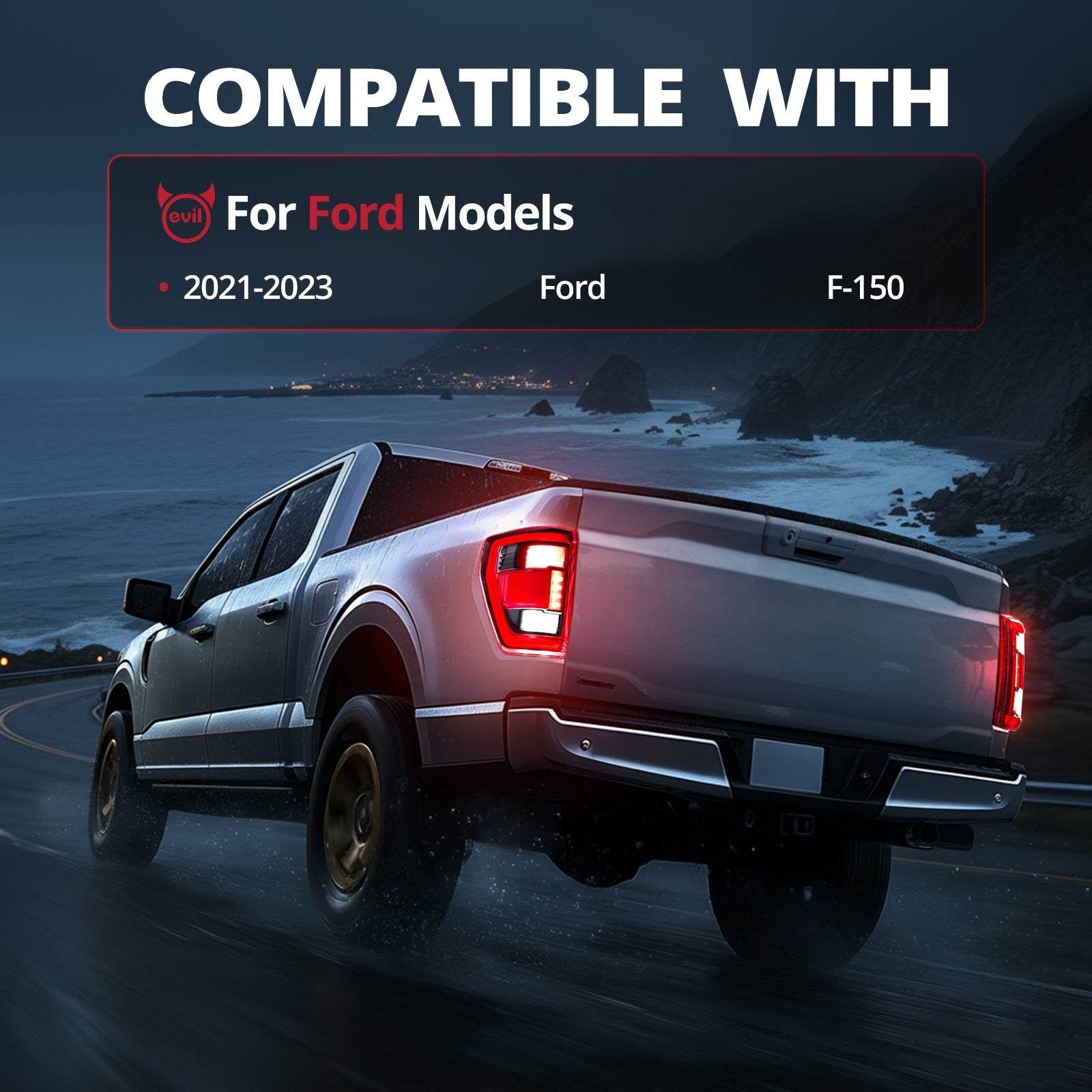 EVIL ENERGY Fit For 2021-2023 Ford F150 LED Tail Light Assembly w/Blind Spot, Left Driver Side/Right Passenger Side Taillight Rear Brake Lamp (Module NOT Included) - EVILENERGY