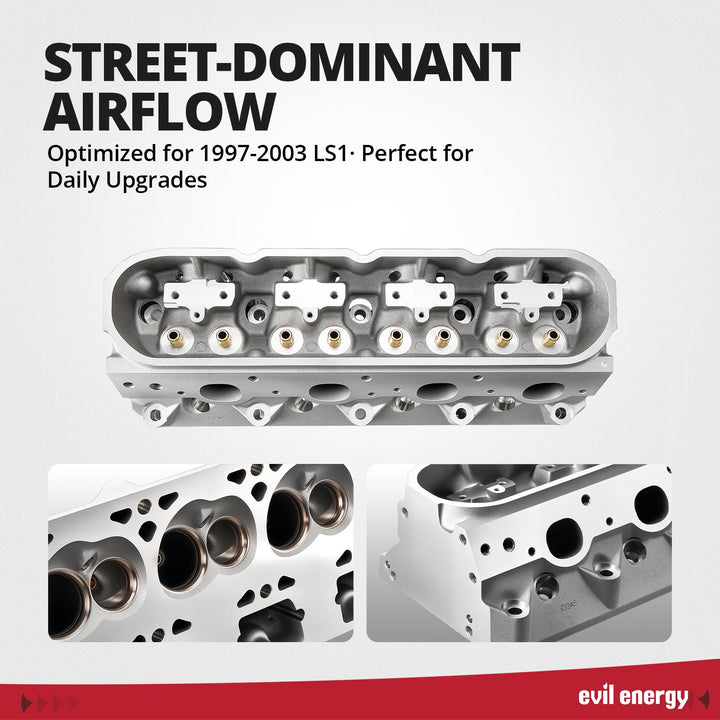EVIL ENERGY Cylinder Head for LS1 Engines - Street - Dominant Airflow, Optimized for 1997 - 2003 LS1