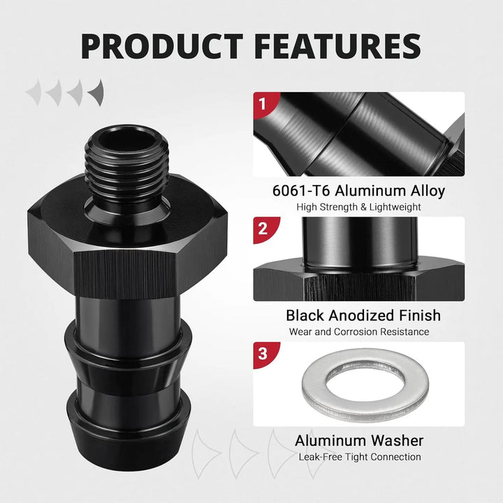 EVILENERGY EVIL ENERGY M10x1.0 Metric to 1/2 Barb Fuel Pump Inlet Outlet Fitting Adapter with Washer, Aluminum Black