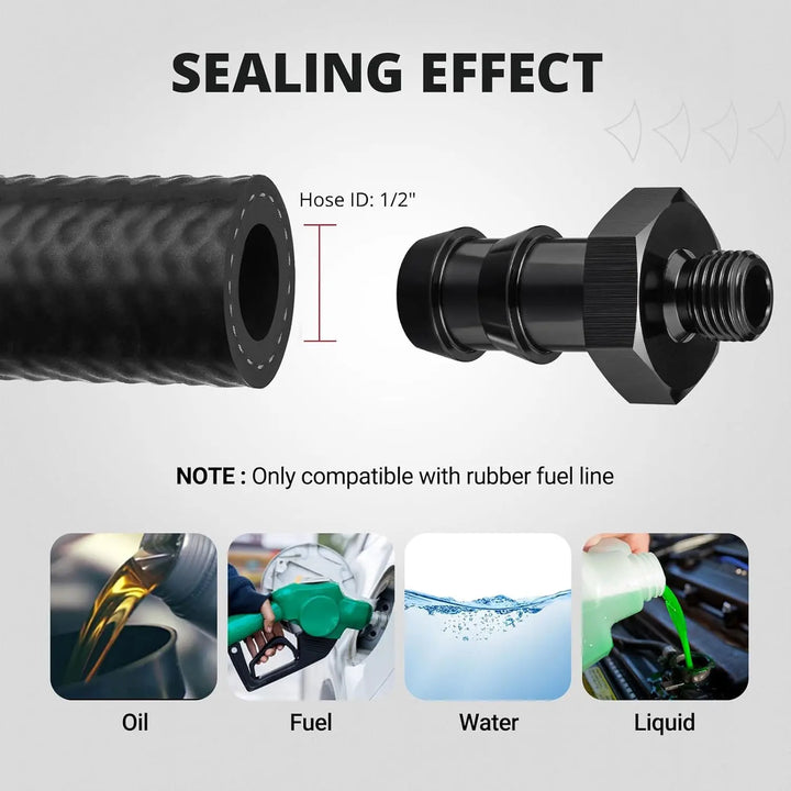 EVILENERGY EVIL ENERGY M10x1.0 Metric to 1/2 Barb Fuel Pump Inlet Outlet Fitting Adapter with Washer, Aluminum Black