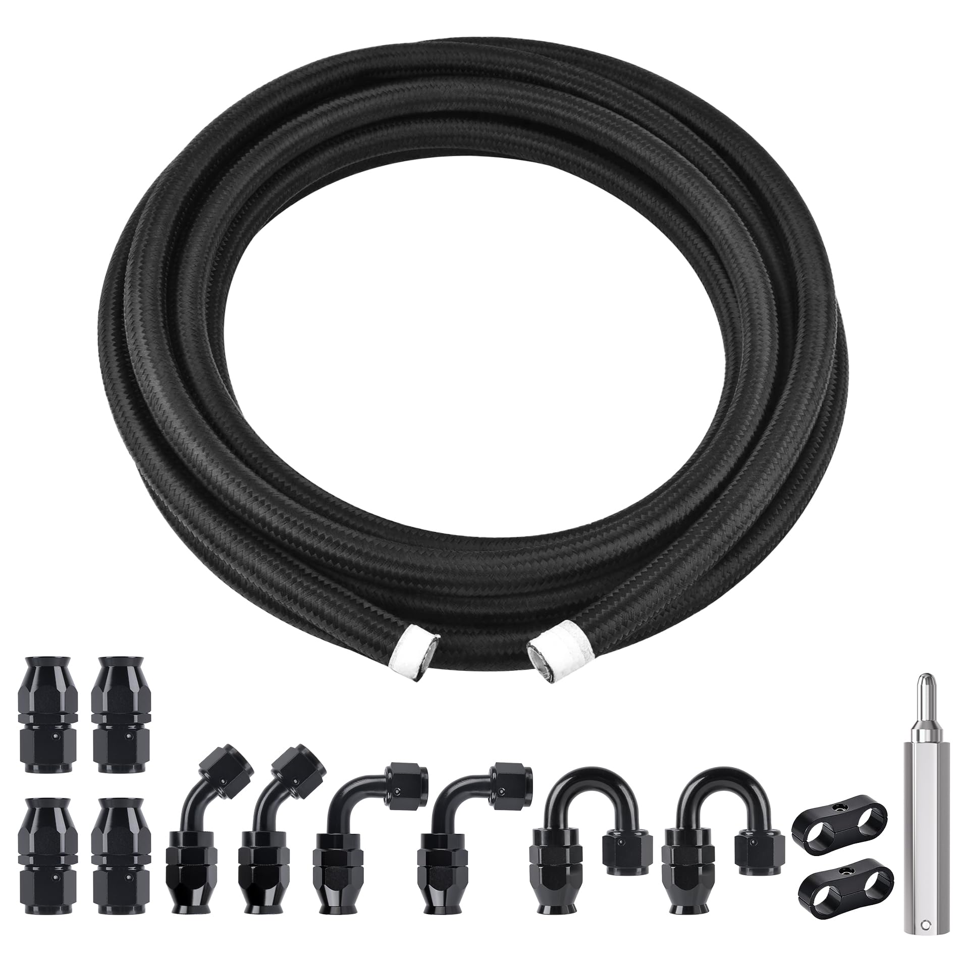 EVIL ENERGY PTFE Fuel Line Fitting Kit E85 Nylon Braided Fuel Hose 4/6/8/10AN 10-20FT Optional - EVILENERGY