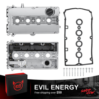 EVIL ENERGY Aluminum Engine Valve Cover Kit with Gasket Compatible with Chevy Cruze Sonic Trax Aveo Aveo5 1.6L 1.8L, Pontiac G3, Saturn Astra, Suzuki Swift+