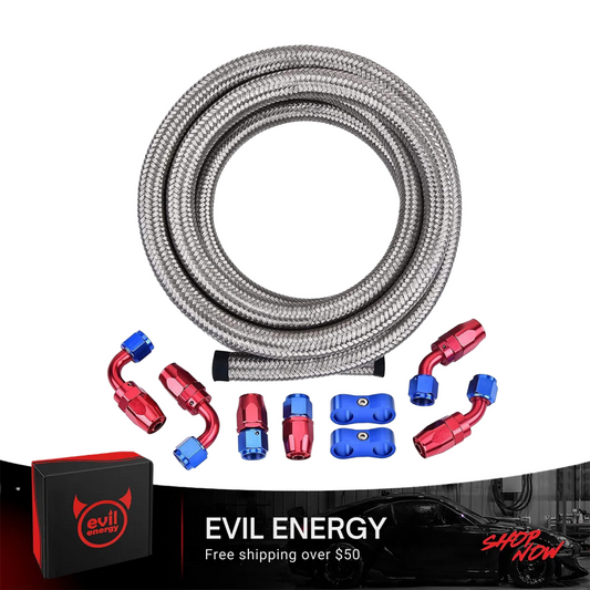 EVIL ENERGY 4/6/8/10/12AN CPE Fuel Line Kit Braided Nylon Fuel Hose 10FT Silver - EVILENERGY