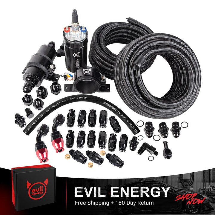 EVIL ENERGY Fuel Pump 300LPH With 10 Micron Filter PTFE Fuel Line Kits Universal EFI Fuel System Kit - EVILENERGY