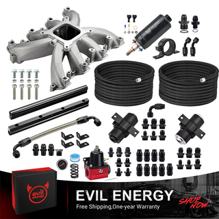 Evil Energy LS EFI System - Master Kit | Intake Manifold & Fuel Rail for Gen III LS1, LS2 | Inline Fuel Pump | Fuel Filter | PTFE Fuel Hose - EVILENERGY