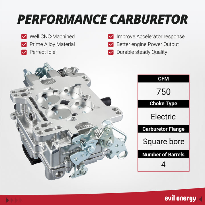 EVIL ENERGY 750 CFM 4-barrel Carburetor Electric Choke Single Fuel Inlet - EVILENERGY