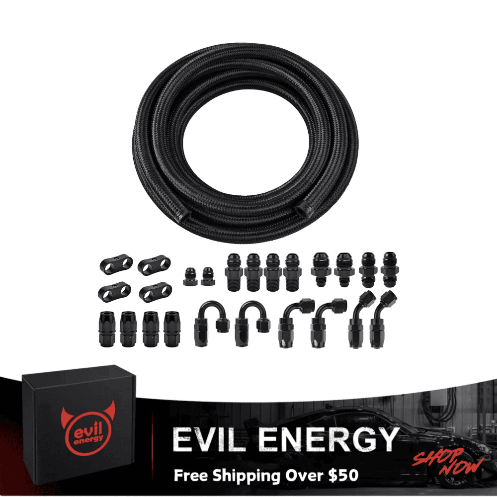 EVIL ENERGY 20FT CPE Fuel Line Kit, AN4/6/8/10 Nylon Braided Fuel Line Hose with Fittings Kit - EVILENERGY