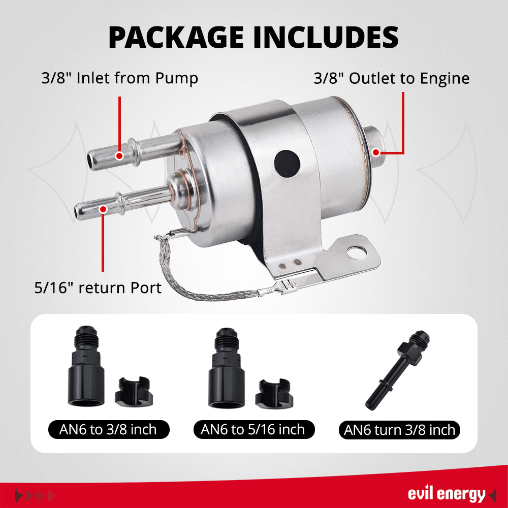EVIL ENERGY Universal LS Swap Fuel Kit - 58psi Regulator, 300LPH Pump & AN Fuel Lines Compatible with E85/Gas/Diesel - EVILENERGY