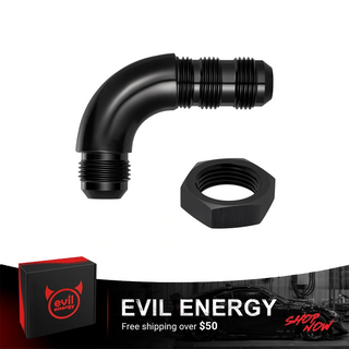 EVIL ENERGY Male 90 Degree 3/4/6/8/10/12AN Bulkhead Full Flow Fitting Adapter Aluminum with 3/4/6/8/10/12AN Nut Black