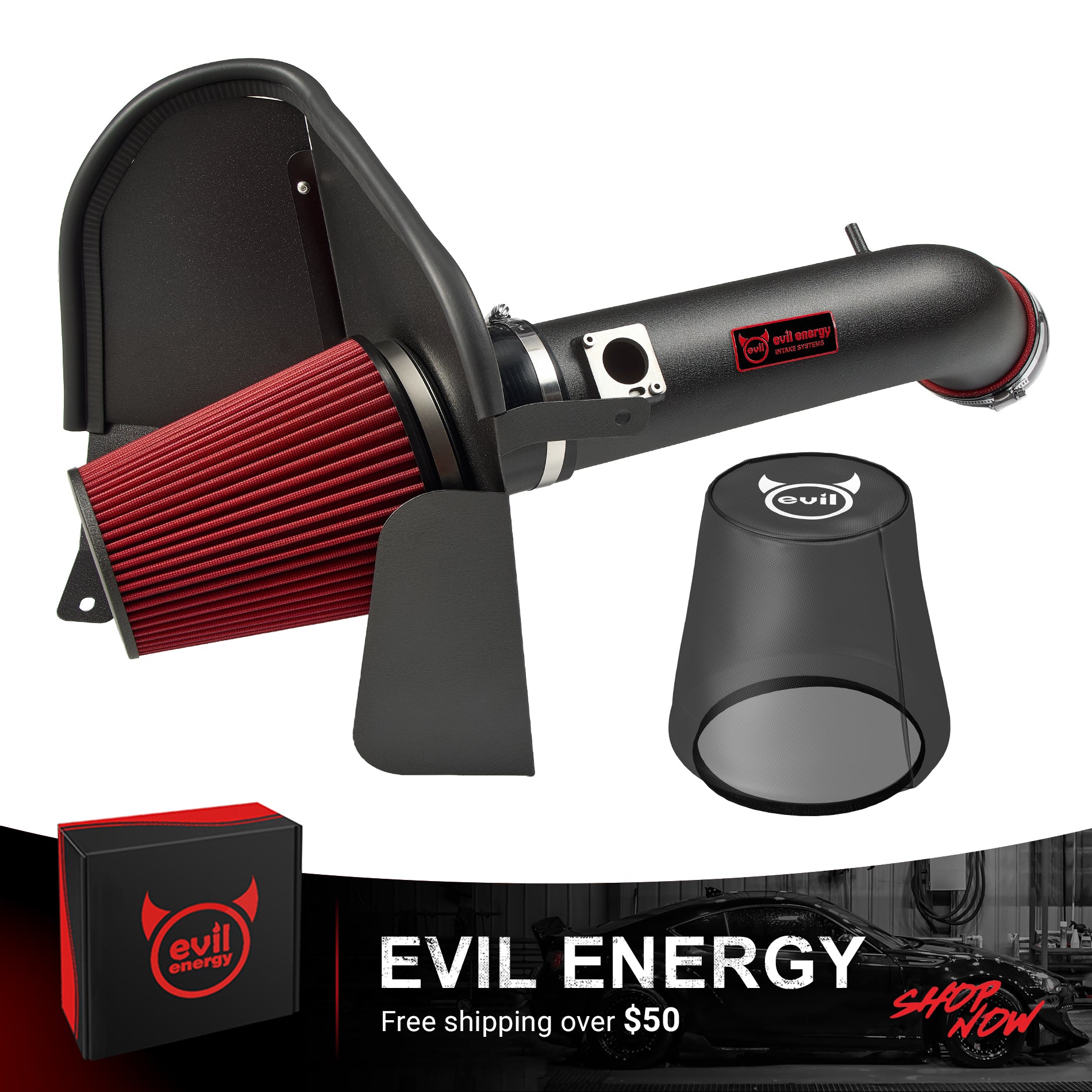 EVIL ENERGY Cold Air Intake Kit Compatible for 2009-2013 Chevy Silverado 1500, GMC Sierra 1500 Yukon, Cadillac Escalade ESV EXT – includes washable air filter and heat shield