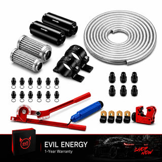 EVIL ENERGY 25FT Aluminum Coiled Fuel Line Kit with Fuel Filter Combo 10/100 Micron