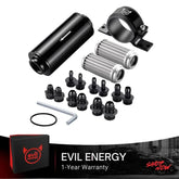 EVIL ENERGY 10 Micron All-In-One Fuel Filter Kit with 6AN, 8AN, 10AN, 1/2-inch, 3/8-inch, 5/16-inch Barb Adapters, Universal Aluminum w/Extra Replacement Filter Element & 50MM Mounting Bracket