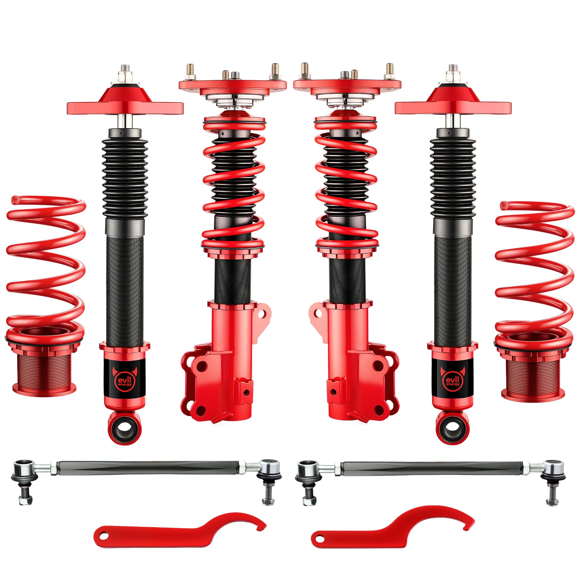 EVIL ENERGY Hyundai Genesis 2010-2016 Coilovers: Height-Adjustable Twin-Tube Suspension Kit, Red - Performance Lowering for Comfortable Ride" - EVILENERGY