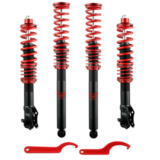 EVIL ENERGY Coilovers Compatible for Volkswagen Cabrio 1995-2002, Golf 1985-1999, Jetta 1985-1999, Corrado 1992-1995, Height Adjustable Lowering Kit, Twin-Tube Coilover Suspension Kit, Red - EVILENERGY
